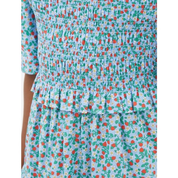 (Sold) SEA Liberty Strawberry Floral Puff Sleeve Smocked Tie Back Tiered Ruffle - Picture 8 of 13